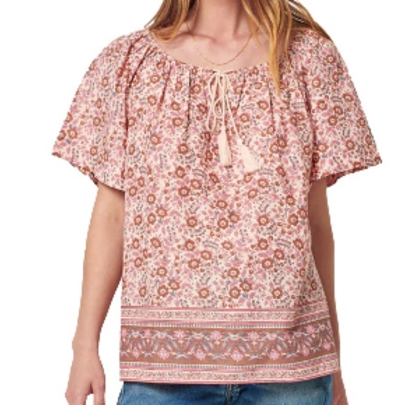 - Faherty Florence Organic Cotton Earth Block Floral Print Peasant Blouse … - Picture 1 of 12